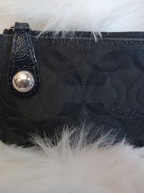 Coach Black Signature Jacquard Wristlet with Patent Trim